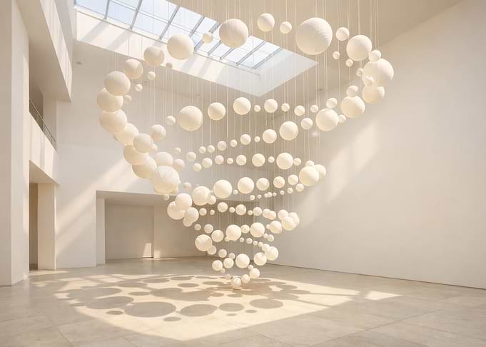 White Spheres Chandelier in Modern Interior