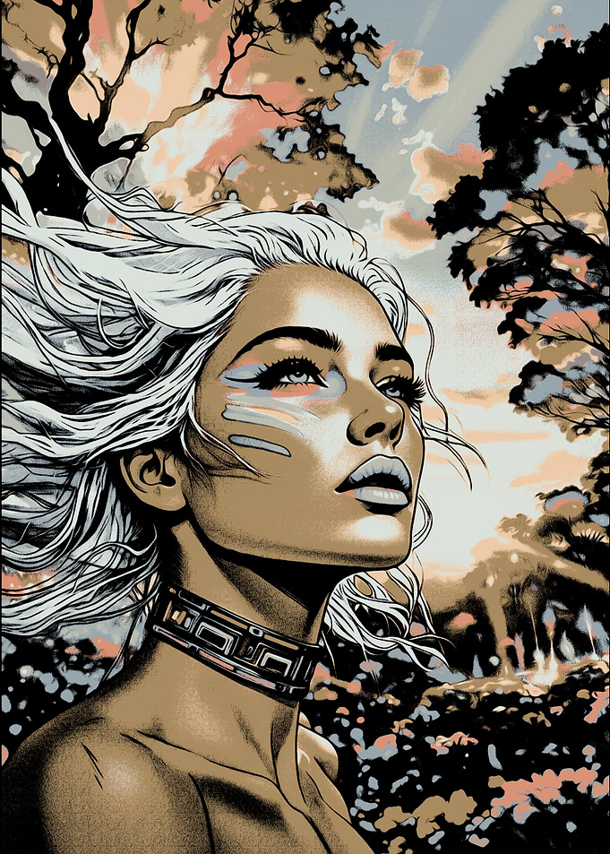 Woman with face paint in nature