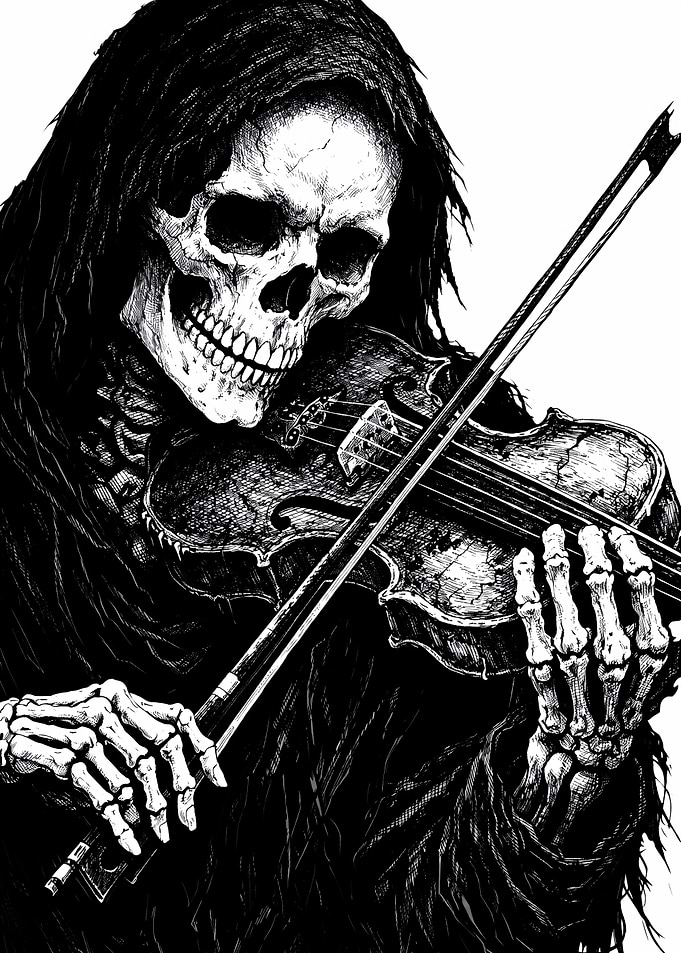 Grim Reaper Playing Violin Illustration
