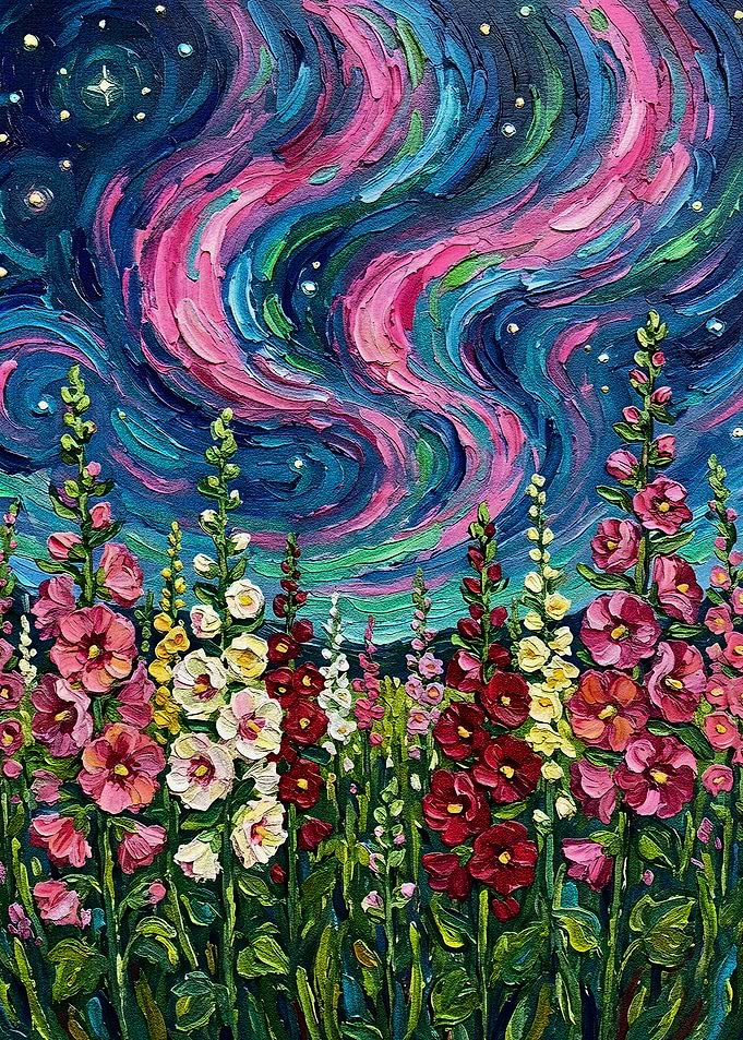 Floral Field Under Aurora Painting