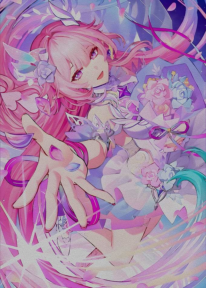 Anime Girl with Flowers in Pastel Colors
