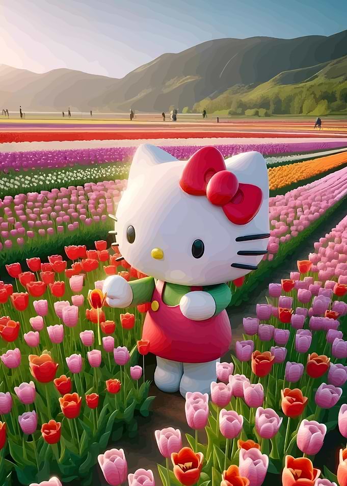 Hello Kitty in a Tulip Field