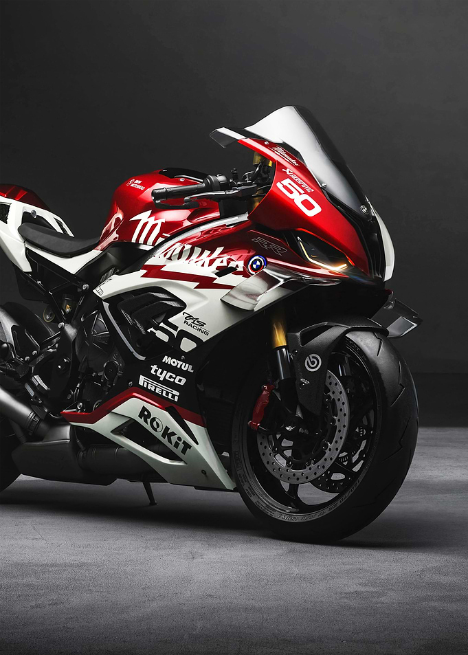 BMW Red and White Racing Motorcycle