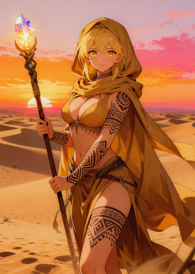 ANIME Desert Mage Fantasy Nomad Sunset Adventure