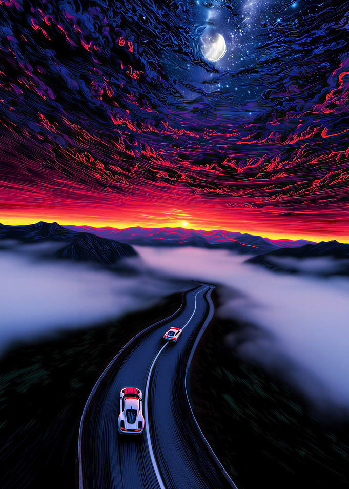 Cars on a road at night