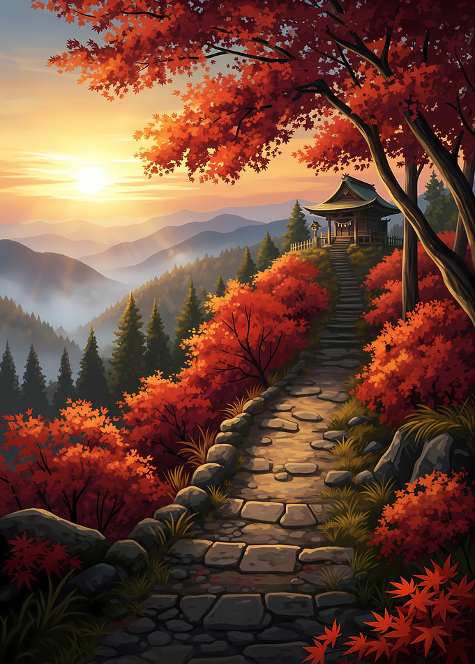 Autumn Path to Japanese Temple