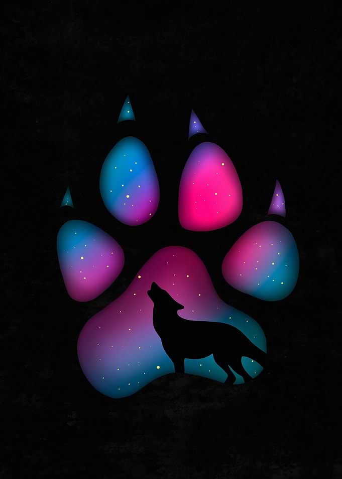 Wolf Paw Print Galaxy Silhouette