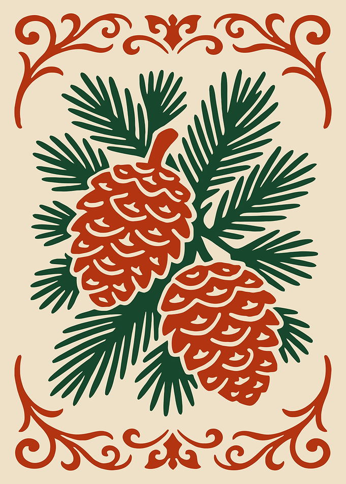 Pinecones and Pine Needles with Ornate Border