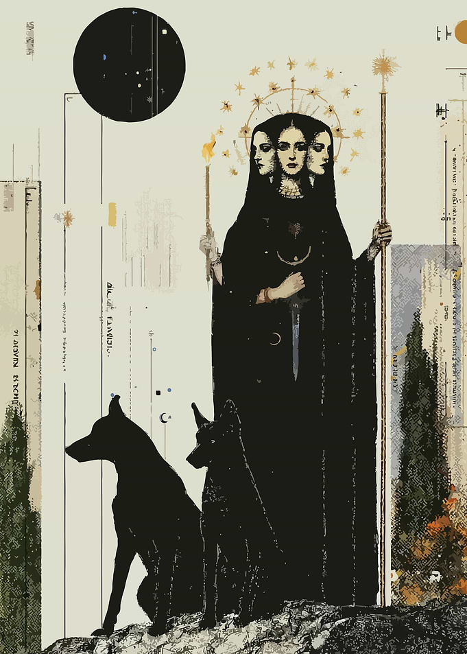 Triple-Headed Goddess with Dogs