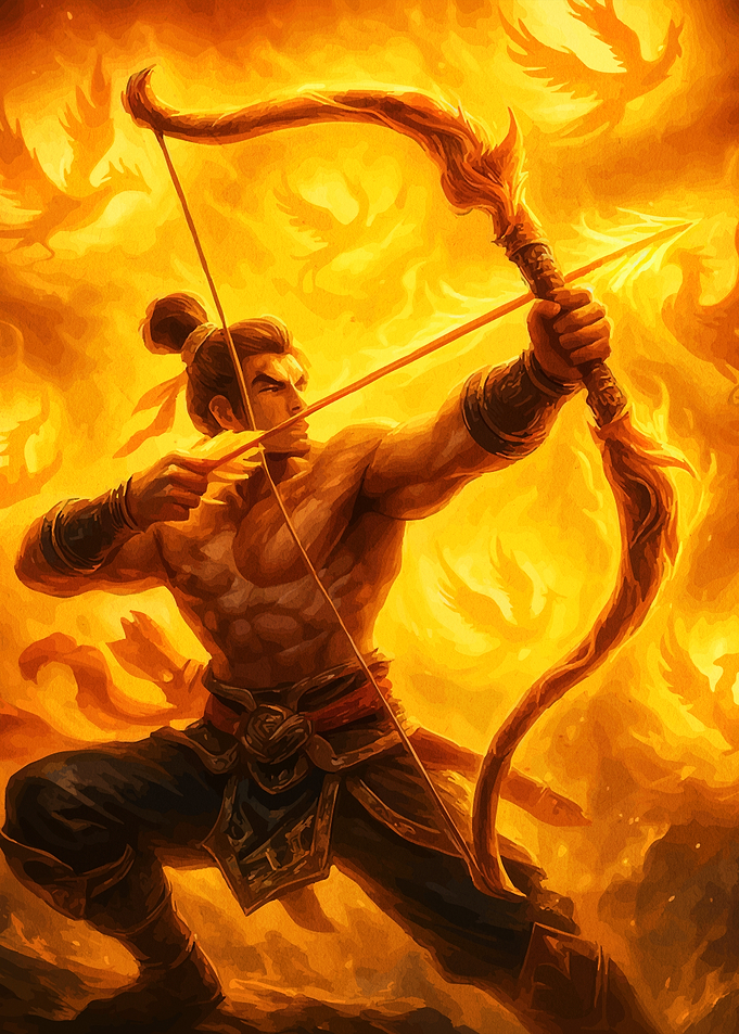 Archer in Fiery Landscape