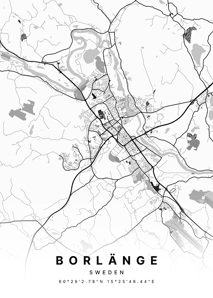 Borlange Sweden White and Black Map