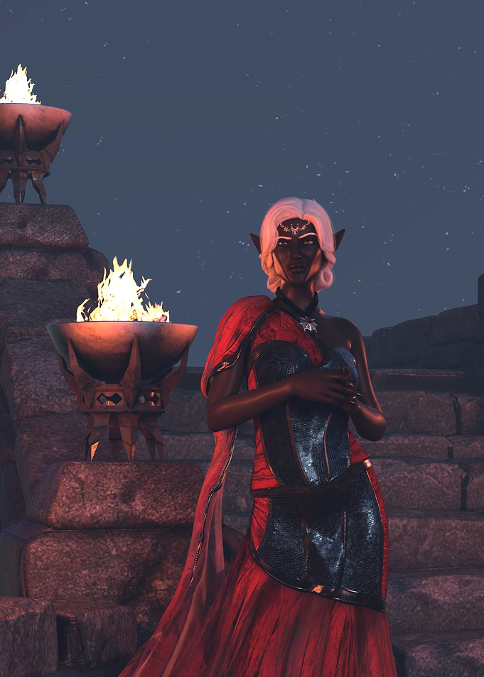 Dark Elf Sorceress with Fiery Braziers