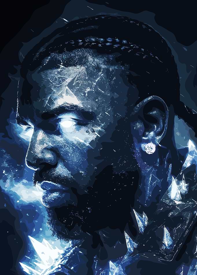 Blue Portrait with Glowing Eyes