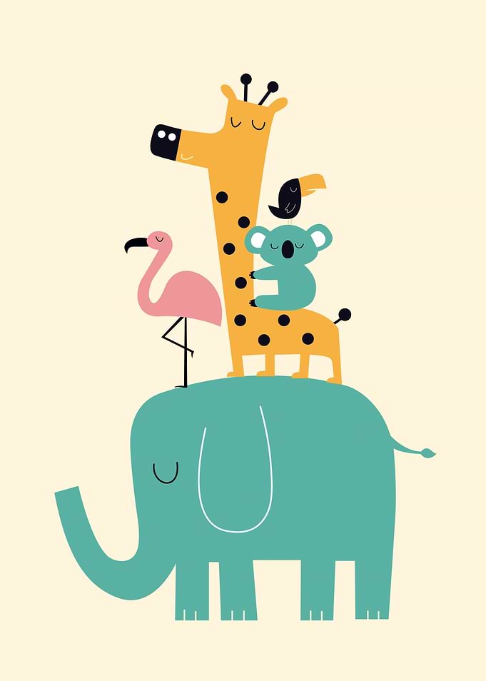 Cute Animals Stacked on Elephant