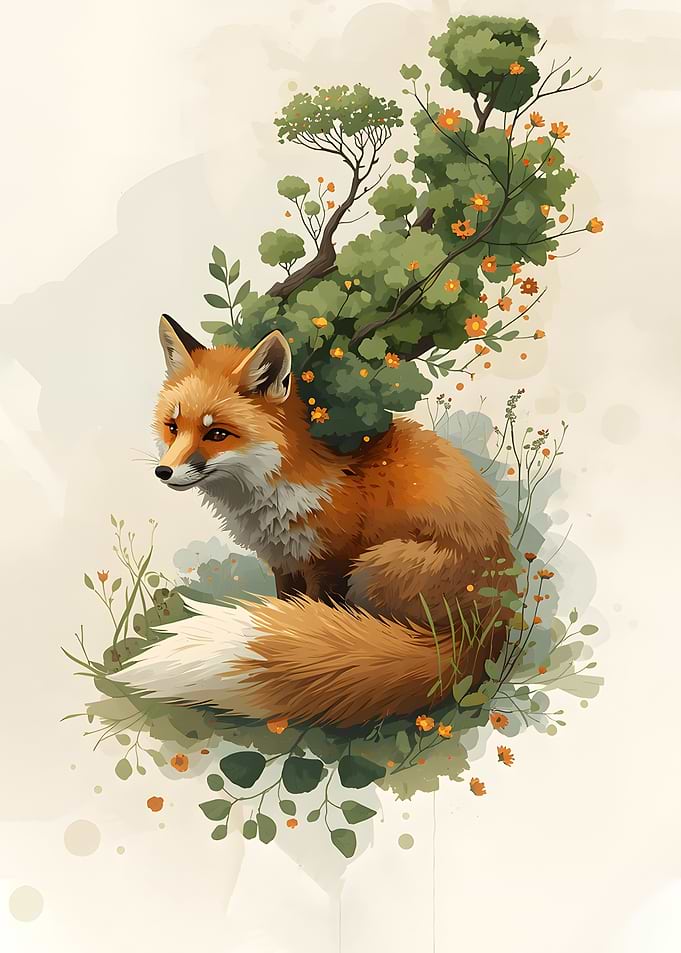 Fox in a Floral Tree