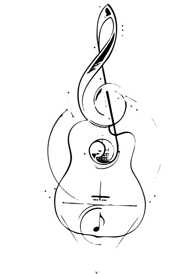 Guitar and Treble Clef Line Art