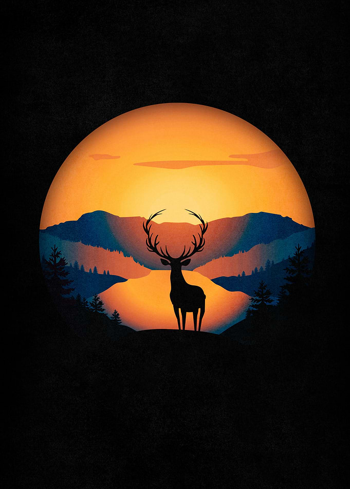 Deer Silhouette Landscape Art