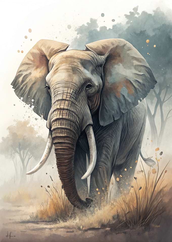 Majestic Elephant in a Misty Landscape
