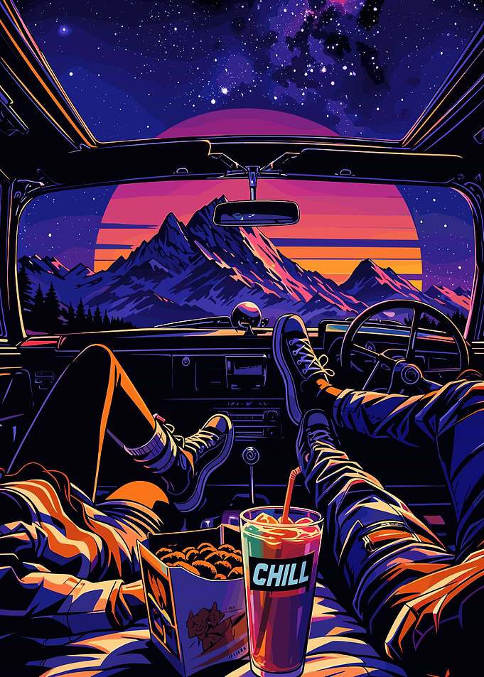 Retro Car Trip with Snacks