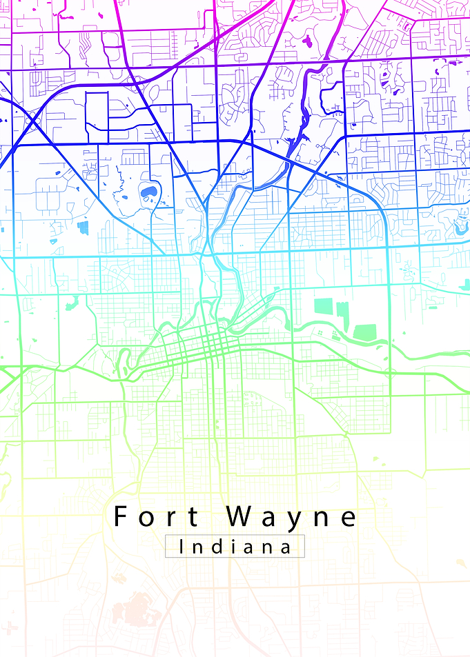 Fort Wayne Indiana City Map rainbow