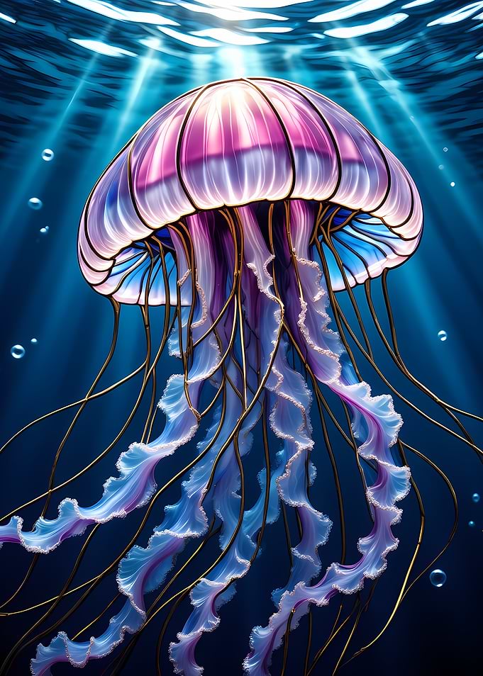 Luminous Jellyfish in Deep Blue Sea