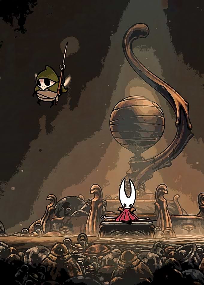 Hollow Knight scene with Hornet and enemy