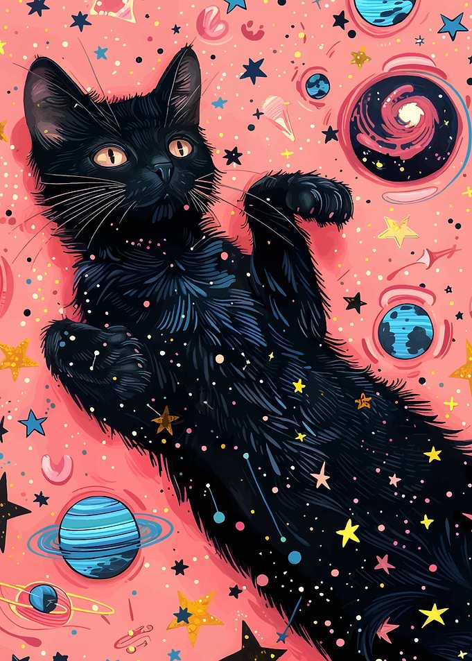 Cosmic Black Cat with Planets and Stars