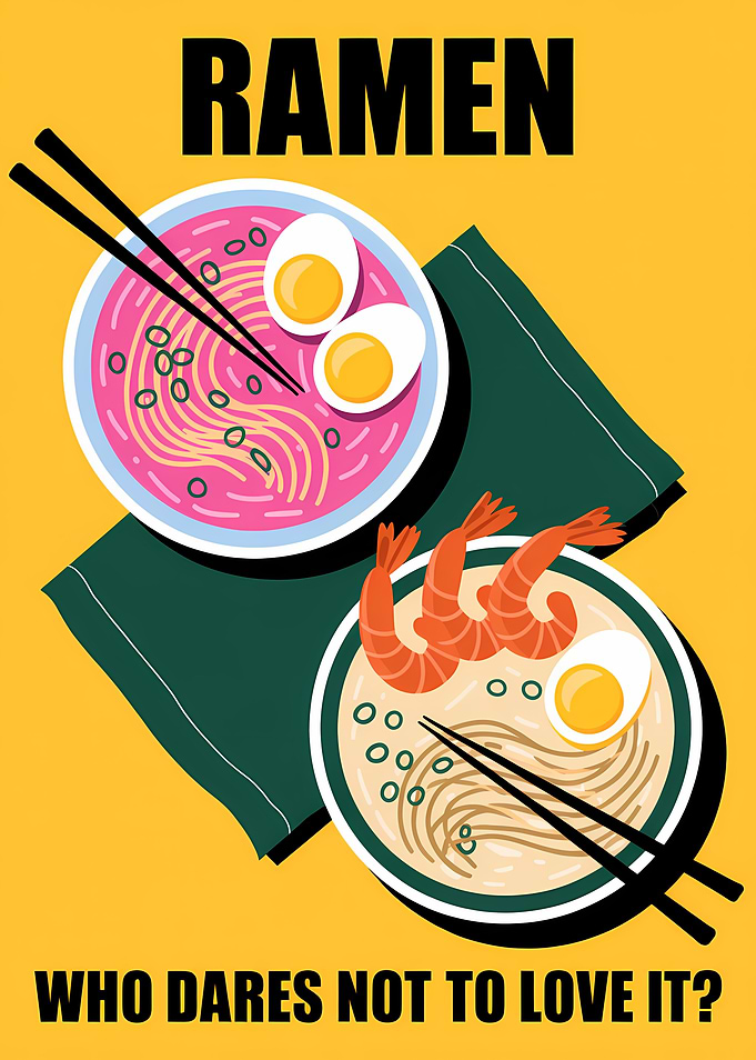 Ramen Poster with Bowls of Noodles