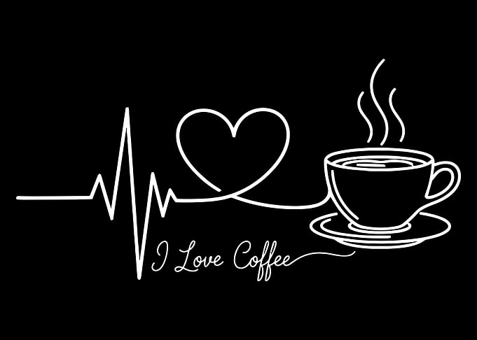 I Love Coffee Poster, ECG Heart Coffee Line Art Print, Minimalist Coffee Wall Art