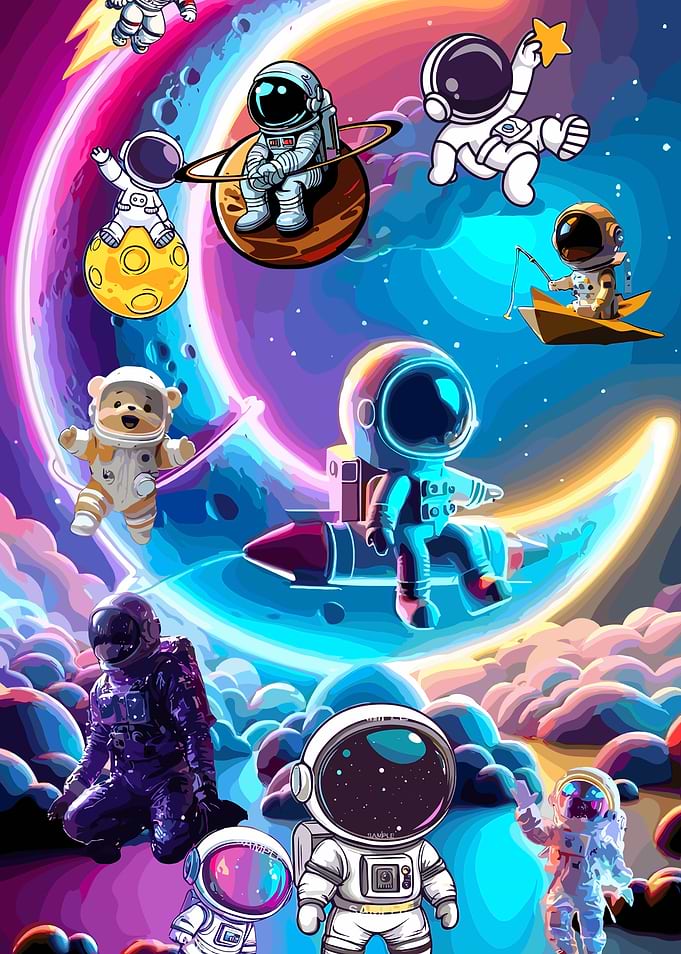 Cute Astronauts in Space Adventure