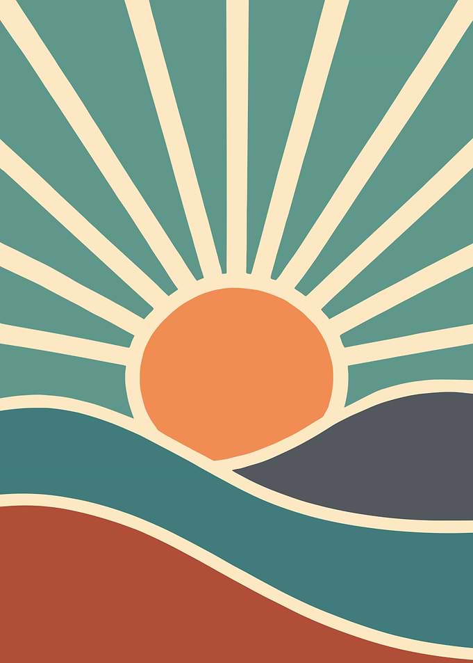 Retro Sunrise Over Rolling Hills