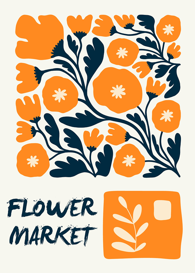 Orange and Navy Floral Market Poster