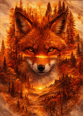Fox and Forest Double Exposure Art
