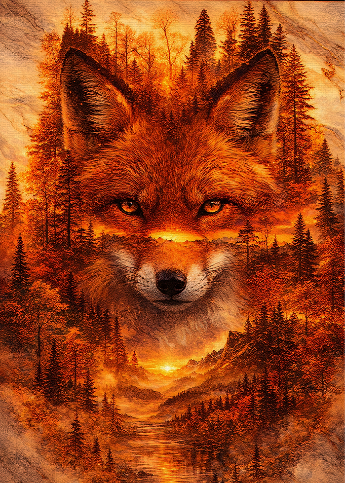 Fox and Forest Double Exposure Art
