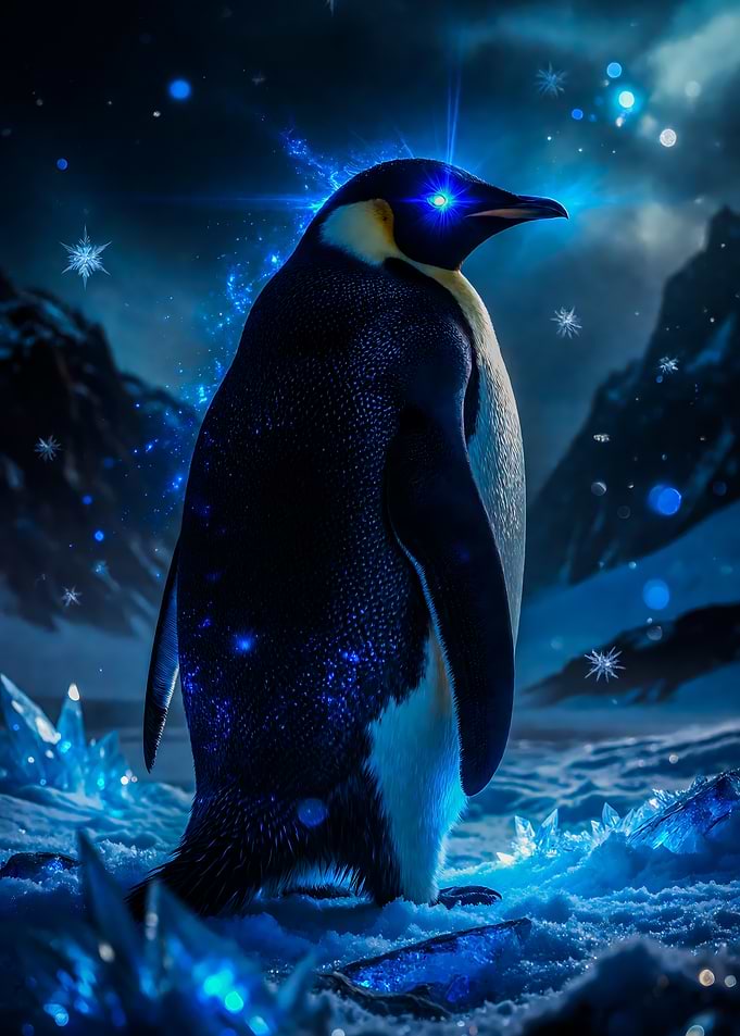 Magical Penguin in Snowy Landscape