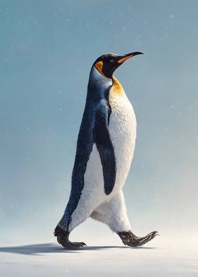 King Penguin Walking in Snow