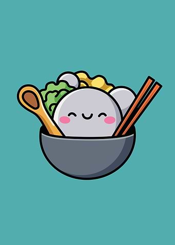 Cute Cartoon Bowl of Asian Food