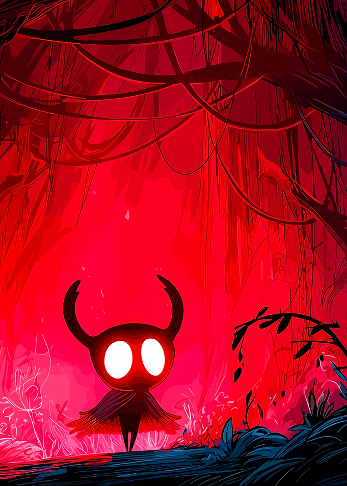 Hollow Knight in a Red Forest
