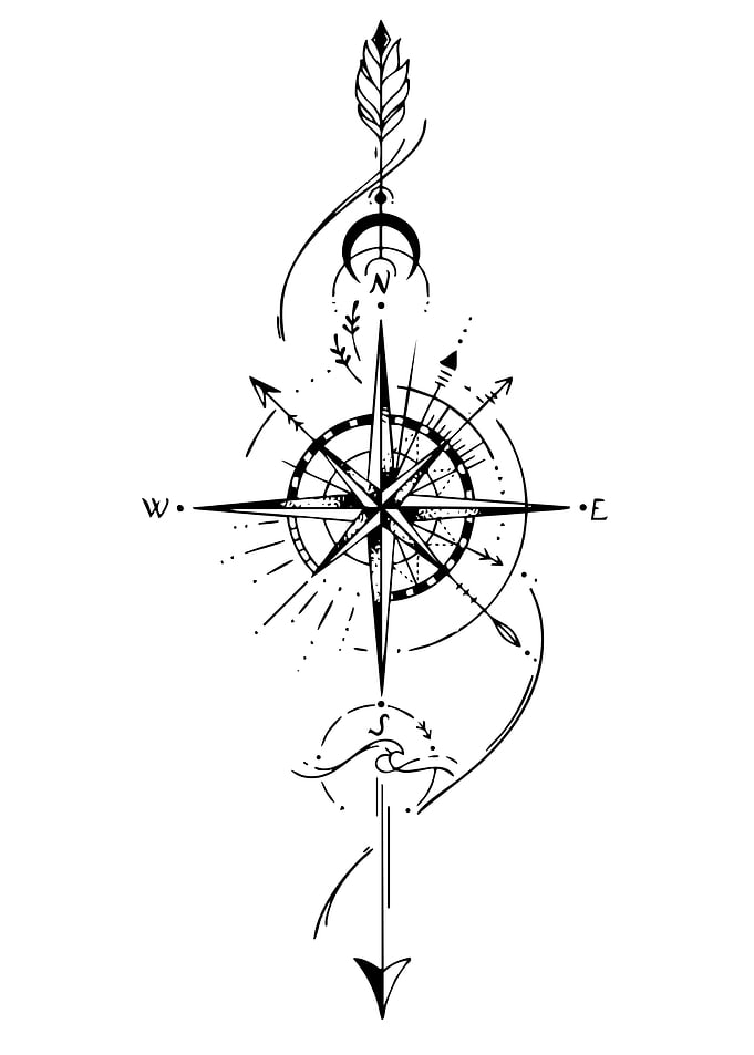 Compass Rose Arrow Tattoo Design