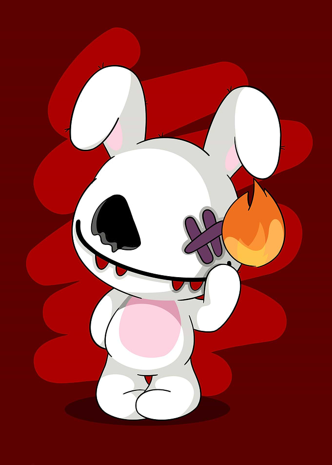 Creepy Stitched Bunny with Flame
