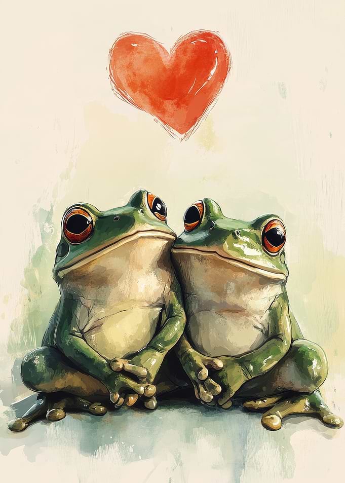 Frogs in Love with Heart | Cute Valentine Wall Art