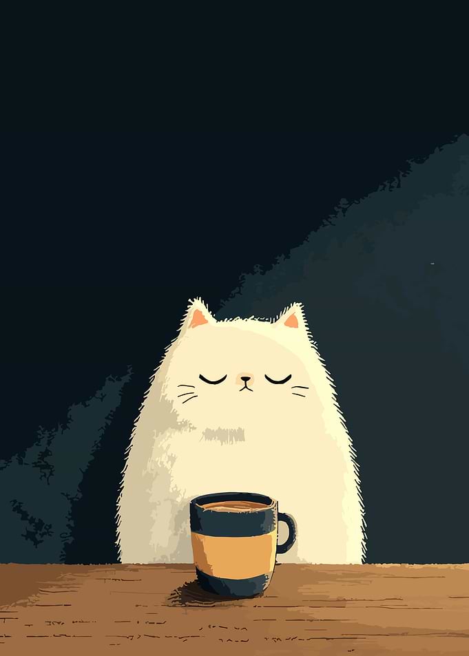 Fluffy Cat with Coffee