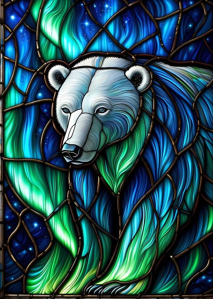 Stained Glass Polar Bear Aurora