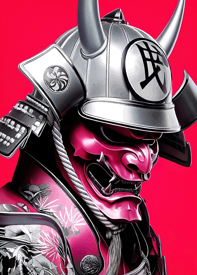 Samurai Warrior in Pink and Silver