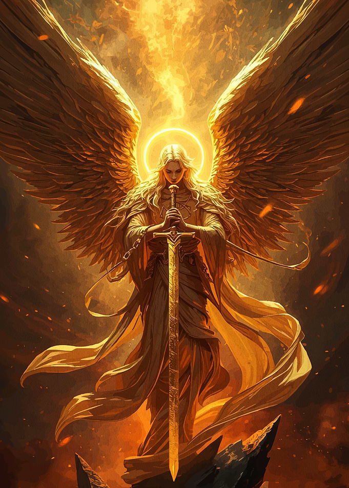 Golden Angel with Sword and Halo