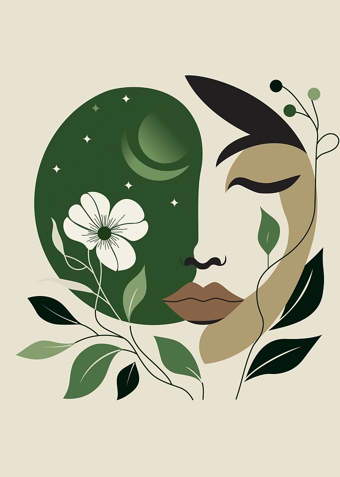 Abstract Face with Floral Elements
