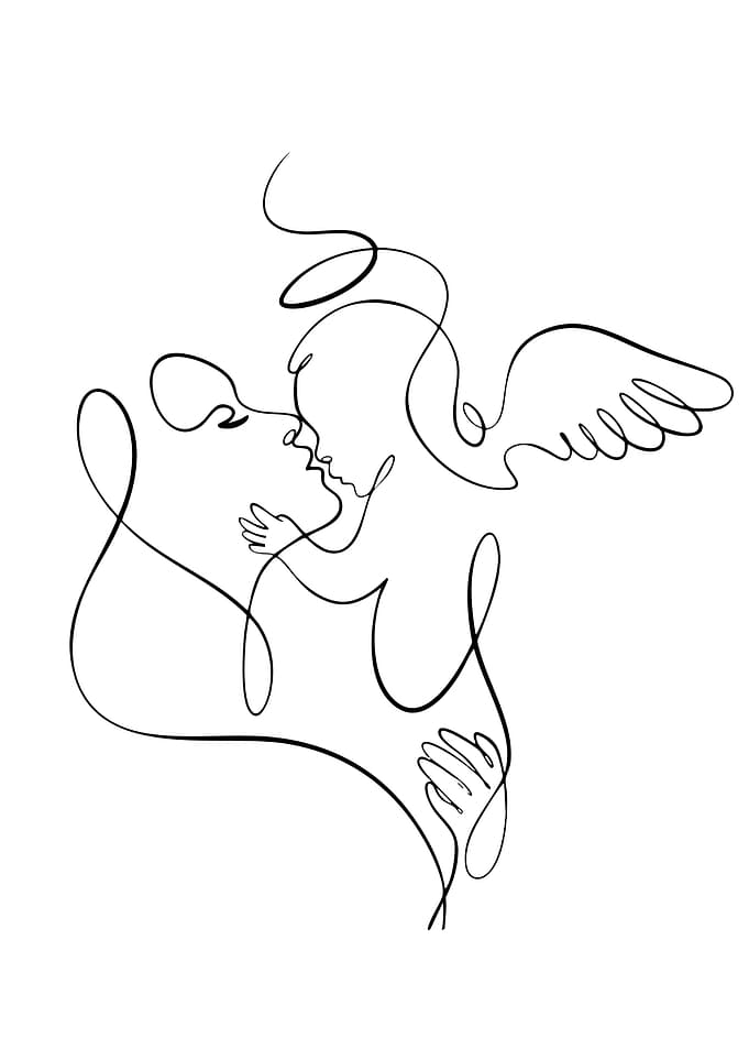 Angel and Person Line Art