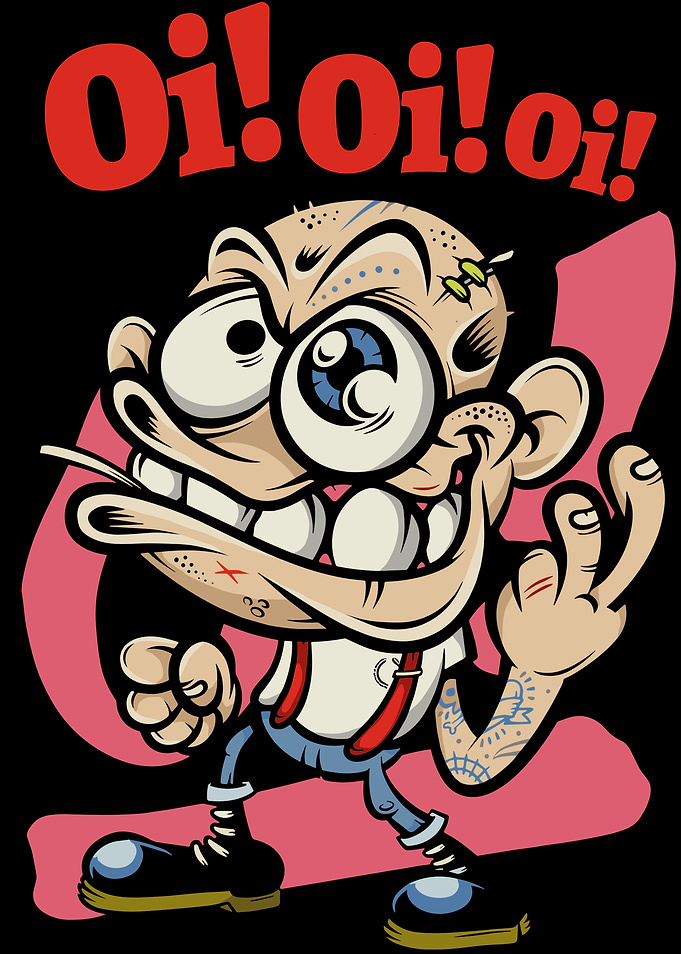Cartoon Skinhead with Oi! Slogan
