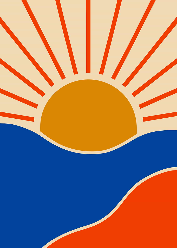 Retro Sunset Over Water
