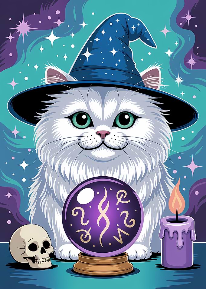 Mystical Cat with Crystal Ball